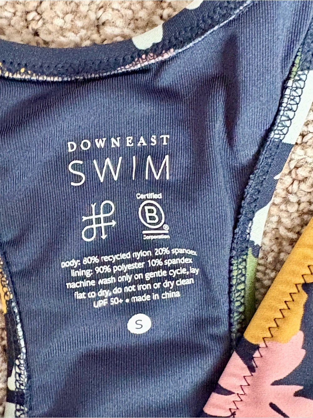 Floral One-Piece Swimsuit in Navy with Yellow & Pink Blooms DownEast Small - Picture 3 of 3